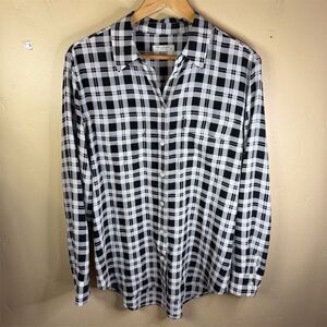 Equipment Femme Women's Plaid Silk Button-Up Shirt Black Size Medium Preppy NEW